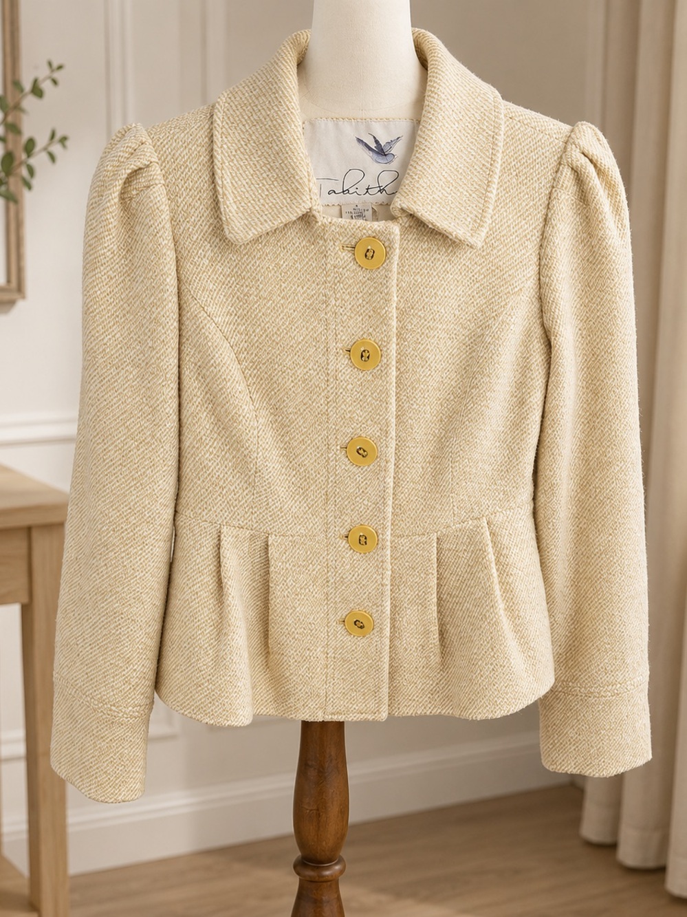 Anthropologie Cream/Yellow Jacket with Yellow Buttons